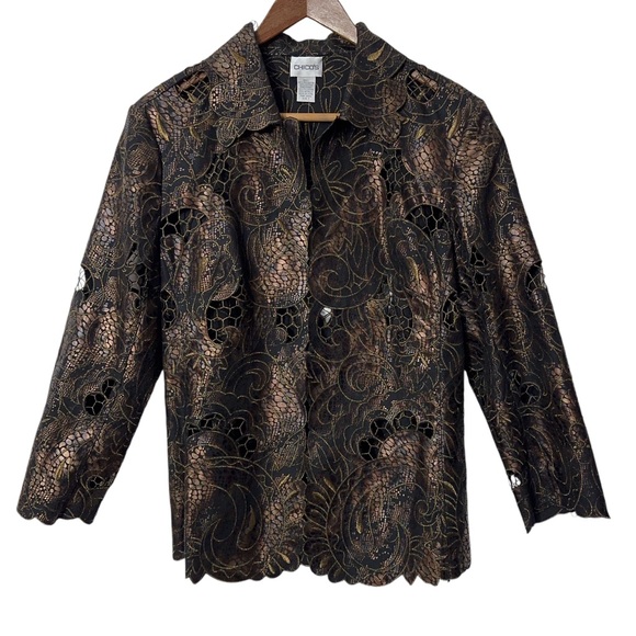 Chicos Womens Scroll Print Jacket Size 1 (S) Metallic Accent - Picture 4 of 4